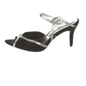 Johanna Ortiz Black and Silver Strappy Heels. Size 11